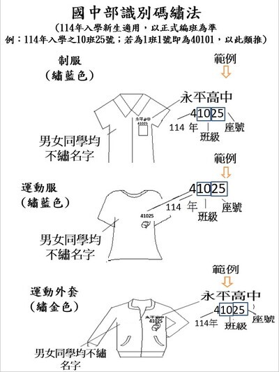 114學年度學號繡製圖樣範本(國中部)圖片
