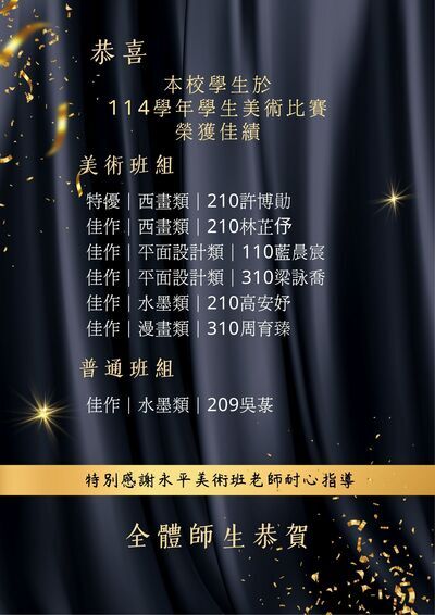 恭喜以上同學及指導教師!