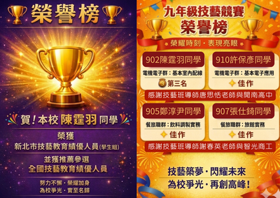 新北市技藝競賽得獎同學